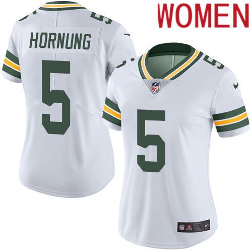 Women Green Bay Packers 5 Paul Hornung White Nike Vapor Limited NFL Jersey